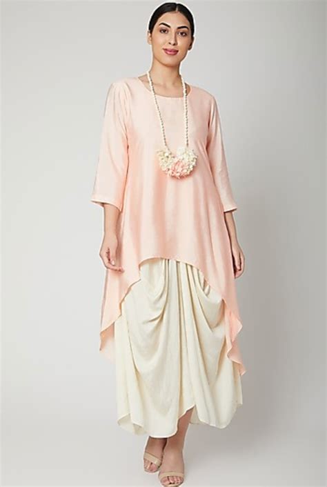 Dream- Peach & off white Indo-Western Cowl Dress – Bohame