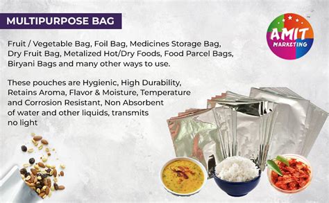 Amit Marketing Silver Foil Pouch for Food Storage | Reusable Stand Up ...