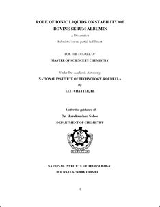 Role of ionic liquids on stability of bovine serum albumin - ethesis