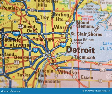 Large City Map Detroit Michigan