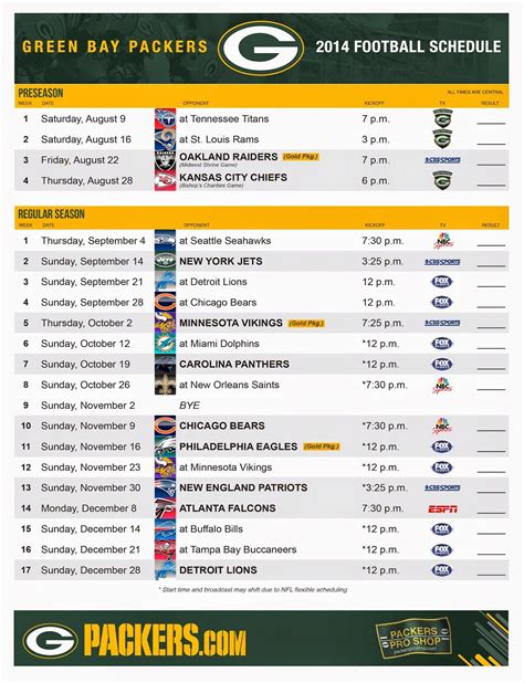 Green Bay Packers 2024 Printable Schedule - Printable New Year Banners