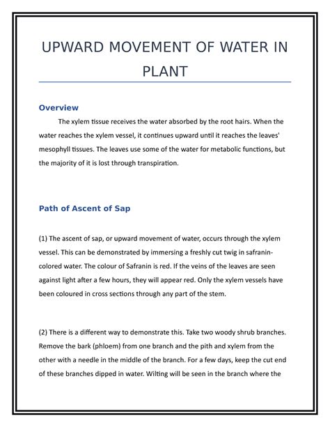 Upward Movement OF Water IN Plant - UPWARD MOVEMENT OF WATER IN PLANT ...