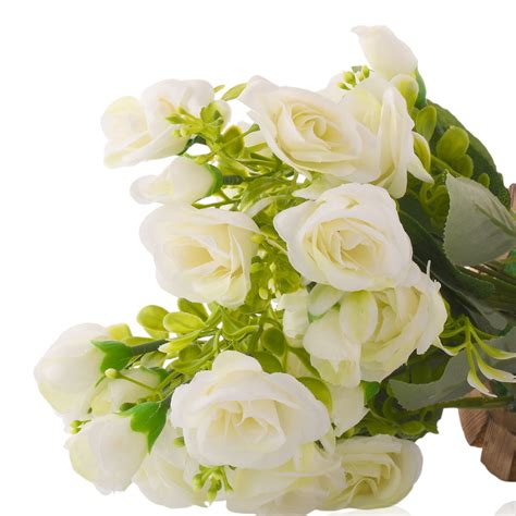 White Artificial Rose Flower Plant with Wooden Pot – Nainileaf