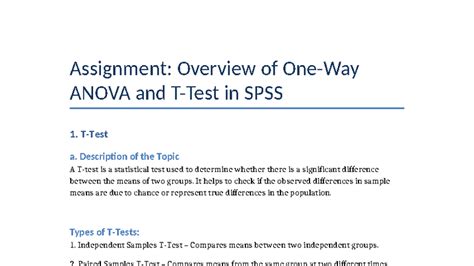 SPSS Assignment (1): Overview of ANOVA and T-Tests - Studocu