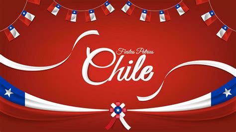 Chile nacional fiesta o patriótico día celebracion saludo con cintas, banderas, y Español frase ...