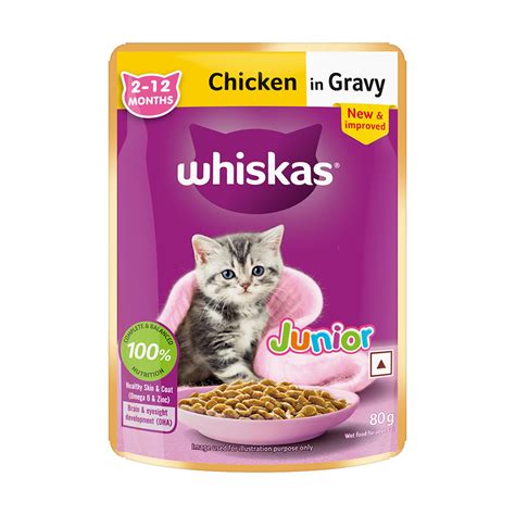 Buy Whiskas Junior Kitten (2-12 Months) Wet Cat Food, Chicken in Gravy ...