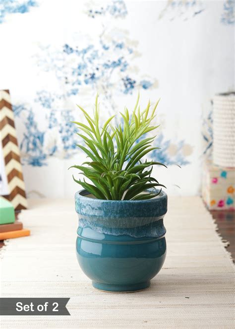 Get Turquoise Blue 5 Inch Ceramic Planter Pots - Set of Two at ₹ 729 ...