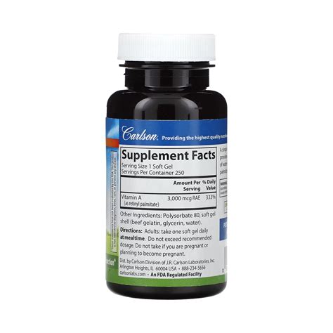 Carlson, Vitamin A, 3,000 Mcg RAE (10,000 IU), 250 Soft Gels – Maple Herbs