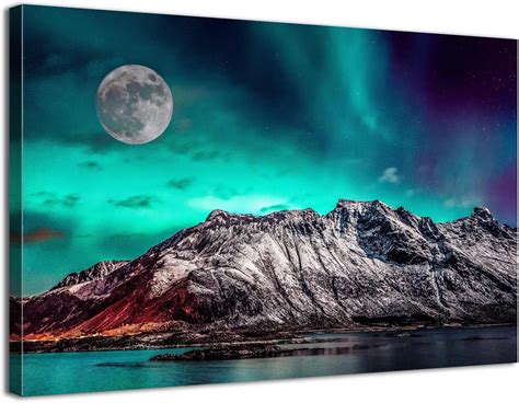 AABERIC Northern Lights Wall Art for Grey Snow Mountain Wall Decor Full ...