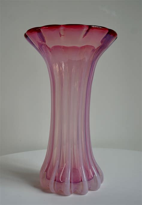 Tall Vintage Italian Murano Pink Glass Vase For Sale at 1stDibs