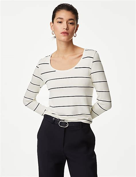 Buy Jersey Striped Scoop Neck Top at Marks & Spencer