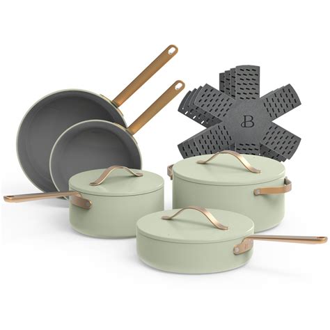 Beautiful 12pc Ceramic Non-Stick Cookware Set, Sage Green by Drew ...