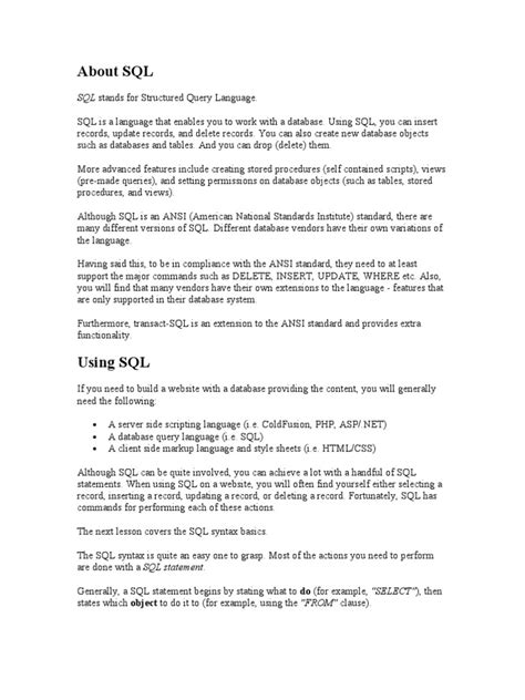 Image result for SQL Structured Query Language PDF