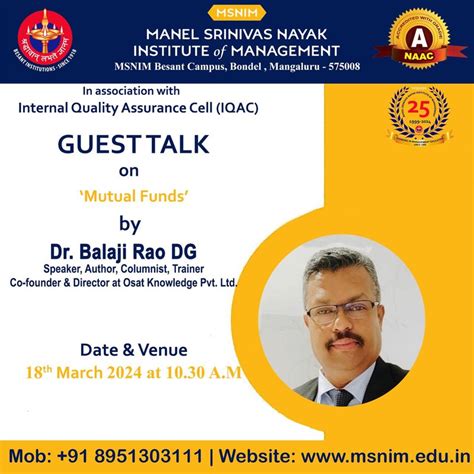 GUEST TALK on 'Mutual Funds' by Dr. Balaji Rao DG Speaker, Author ...