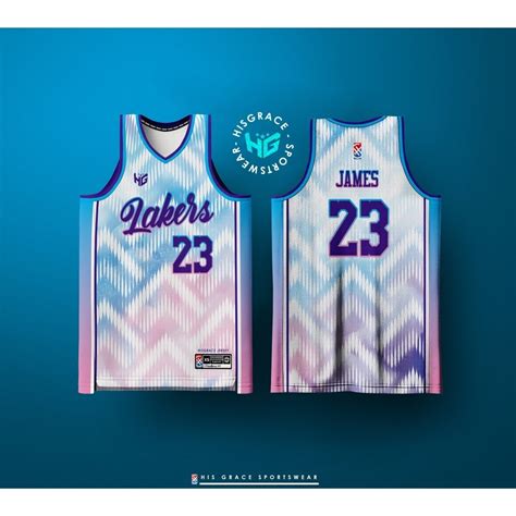 BASKETBALL CONCEPT JERSEY LAKERS PINK BLUE WHITE FULL SUBLIMATION ...