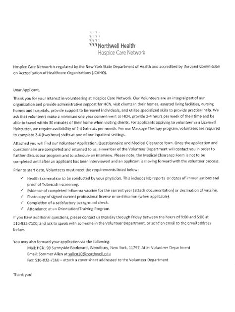 2020 Form Northwell Health Application for Volunteer Service Fill ...