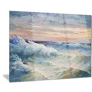 waves During Storm - Seascape Painting Metal Wall Art - MT7960 - 28x12 ...
