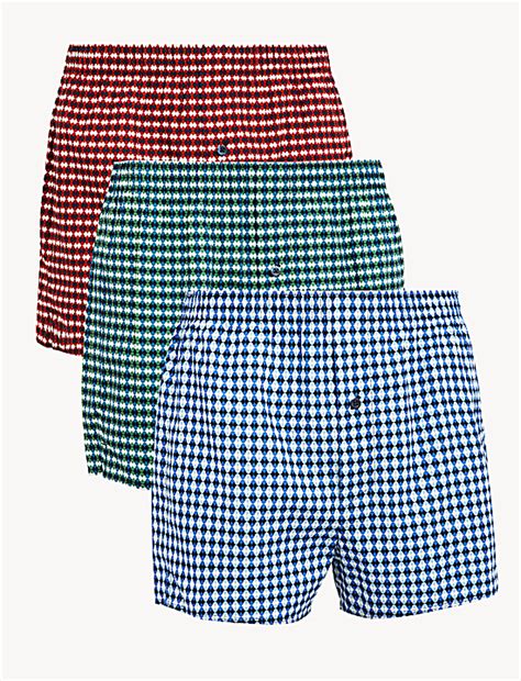 Buy 3pk Pure Cotton Geometric Woven Boxers at Marks & Spencer