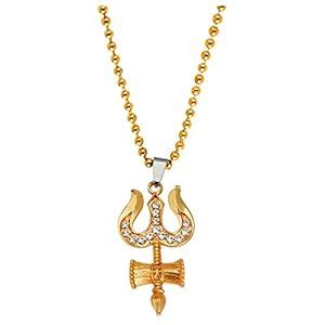 Sullery Religious Lord Shiva Trishul Damru Locket Gold Brass, Cubic ...