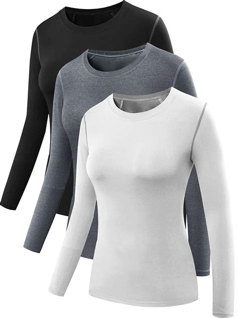 NELEUS Women's 3 Pack Athletic Compression Long Sleeve T Shirt Dry Fit ...