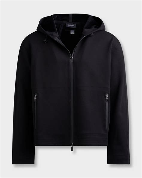 Herno Black Technical Fabric Neoprene Zip Hoodie- Parker & Co.
