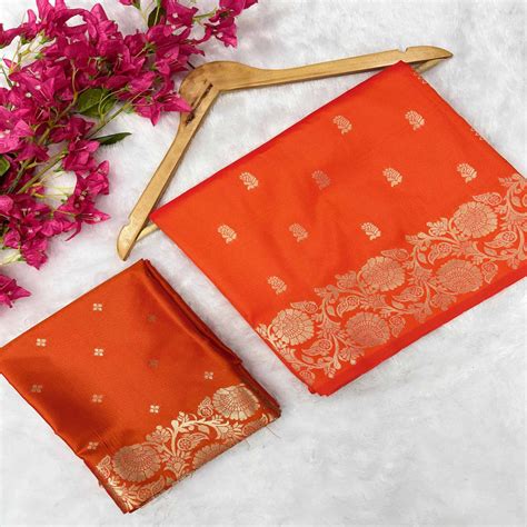 Orange Banarasi Silk Saree with Traditional Weaving