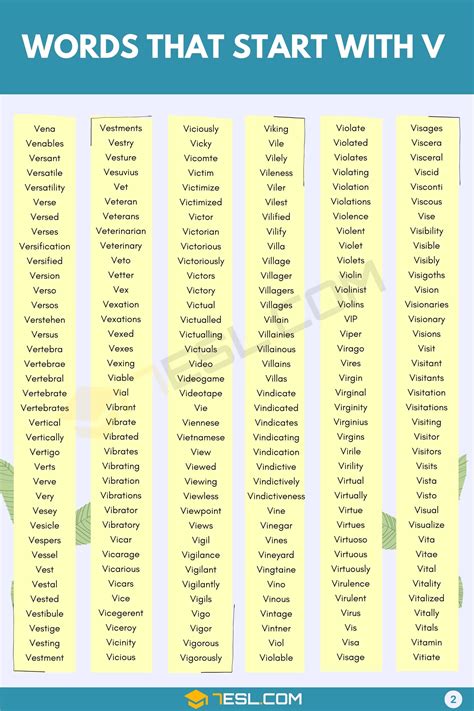 Words that Start with V: 800+ V Words • 7ESL