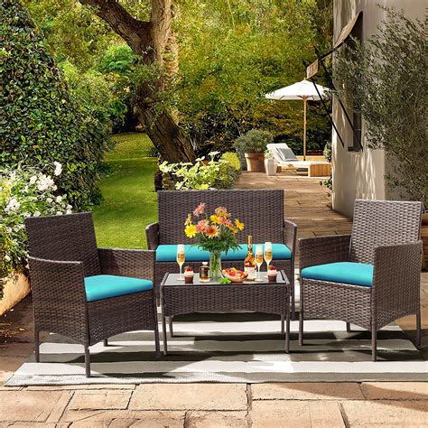 Lacoo 4 Piece Outdoor Patio Furniture PE Rattan Wicker Table and Chairs ...