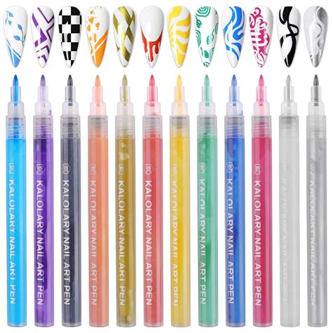 Kalolary 12 Farbiger Nail Art Pen 3D Lackstift Zeichnung Nagel Punkt ...