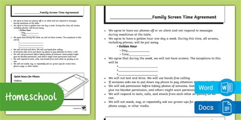 Editable Family Screen Time Agreement Word & Google Docs