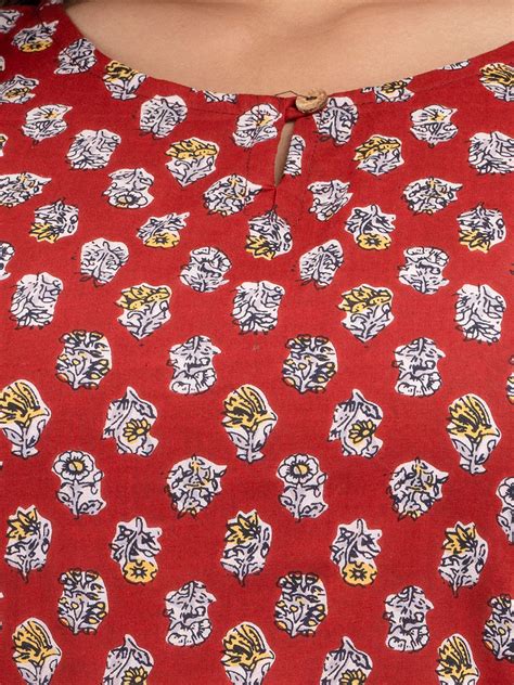 Women Printed Red Straight Fit Short Kurti – feranoid