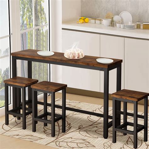 Buy SESSLIFE Long Bar Table and Chairs Set, Counter Height Table and ...