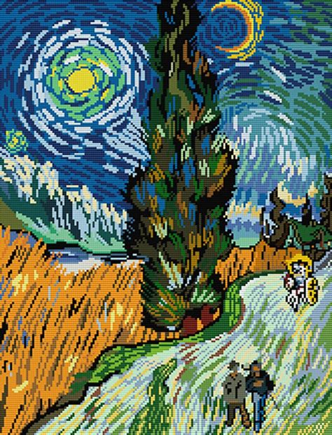 LovetheFamily Van Gogh-Road with Cypress 47x60cm Cross Stitch Stamped ...