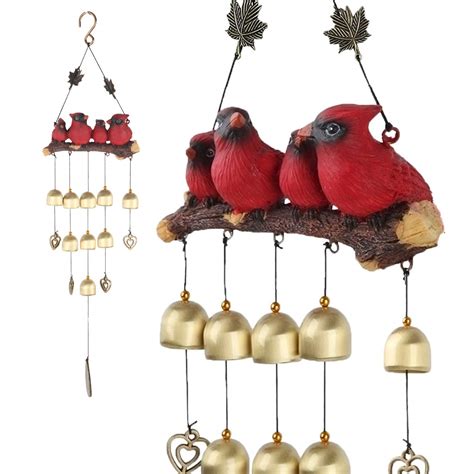 Gardenvy Cardinal Bird Wind Chime, Red Bird Bell Wind Chimes Outdoor ...