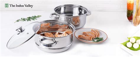 The Indus Valley Stainless Steel Steamer - 21cm, 3 Tier with Glass Lid ...