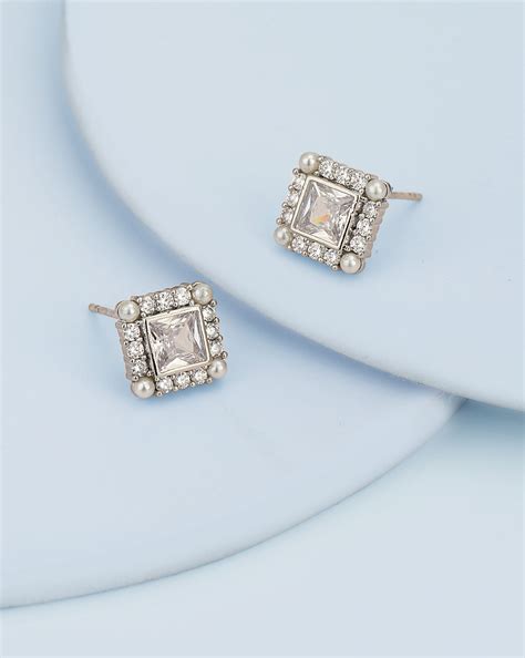 Silver Plated CZ & Pearl Square Stud Earring for women – Carlton London ...