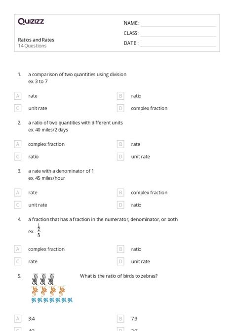 50+ Ratios and Rates worksheets on Quizizz | Free & Printable