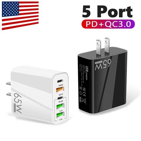 Buy 5 Multi Port QC3.0 USB Hub+PD 65W Type C Fast Wall Charger Power ...