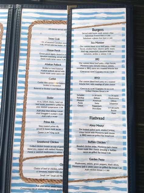 Menu at Smuggler's At North Shore pub & bar, Newaygo