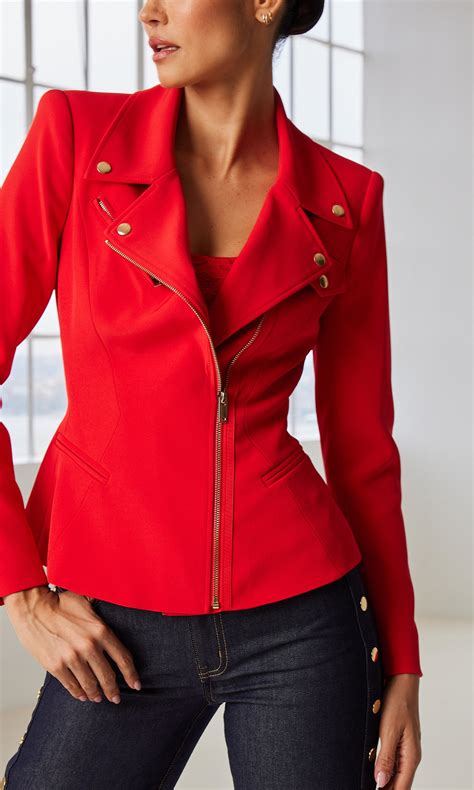 Selah Crepe Moto Jacket in Flame with Gold Buttons | Generation Love
