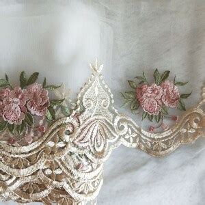 Buy Gorgeous Gold Tulle Lace Trim Pale Pink Roses Embroidered Lace 7 ...