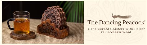 ExclusiveLane 'The Dancing Peacock' Hand Carved Wooden Coasters for ...