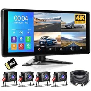 Roinvou 4K RV Backup Camera System with 10.36'' Touchscreen DVR Quad ...