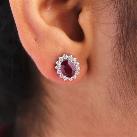 Ruby Earrings Stud-july Birthstone Ruby Stud-cluster Ruby - Etsy India