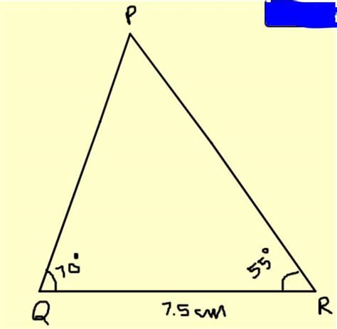 construct a triangle in which angle Q=70°, angle R=55°and angle QR=7 ...