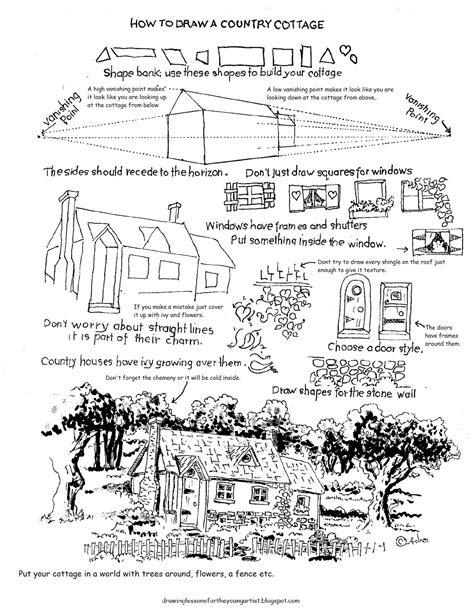 How to Draw Worksheets for The Young Artist: How to draw a country cottage