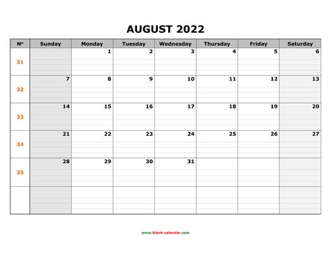 Printable Calendar 2022 August - Printable Word Searches