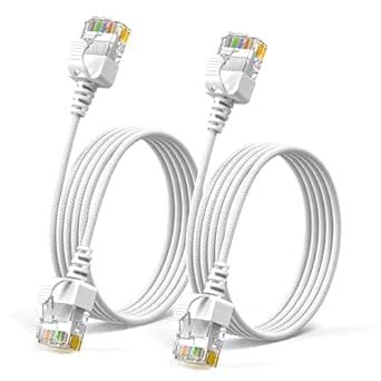JUXINICE 2Pack Nylon Braided Cat6a Ethernet Cable-White,Ultra Slim Cat6 ...
