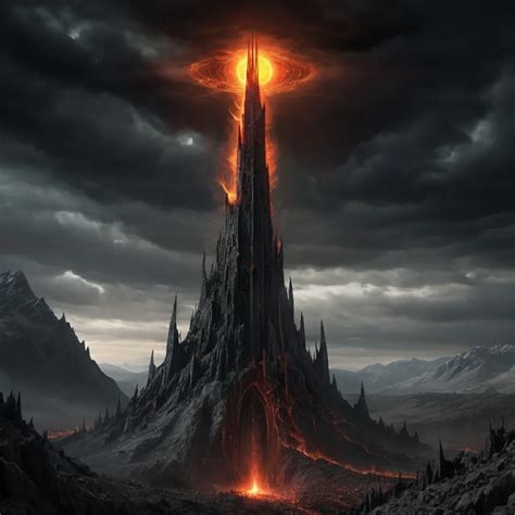 barad dur the tower of mordor with a glowing eye thi...
