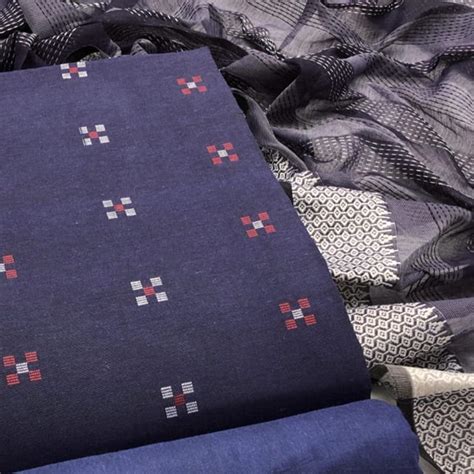 Blue Embroidered Pure Cotton Dress Material